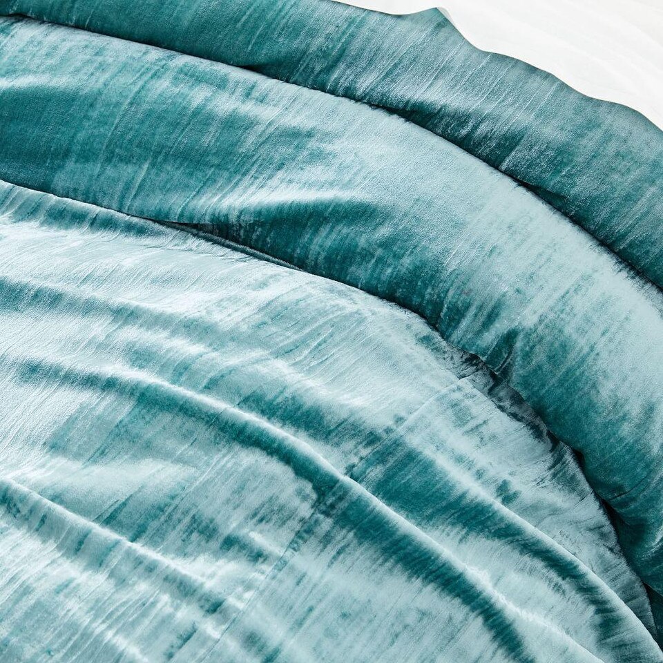 Crinkle Velvet Quilt Cover & Pillowcases Astor Blue West Elm Australia
